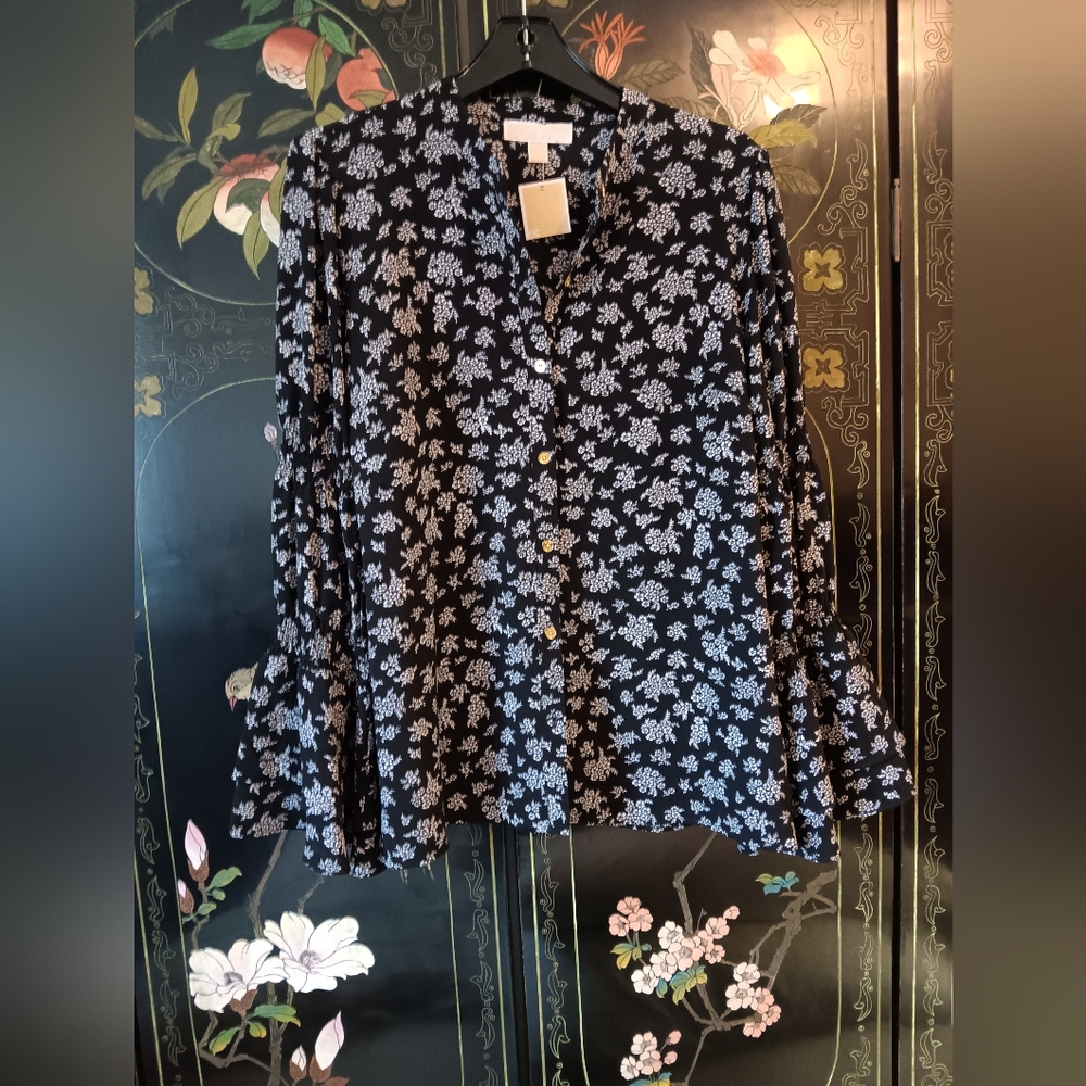 Michael Kors Black and White Floral Blouse